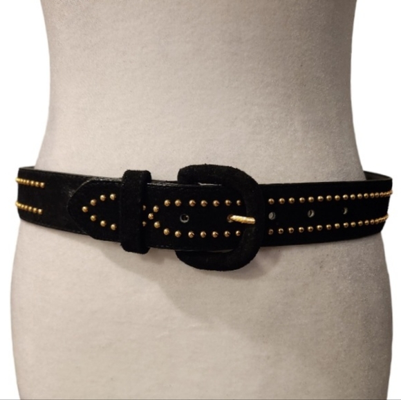 Black Suede Belt with Gold Studs - Picture 2 of 6